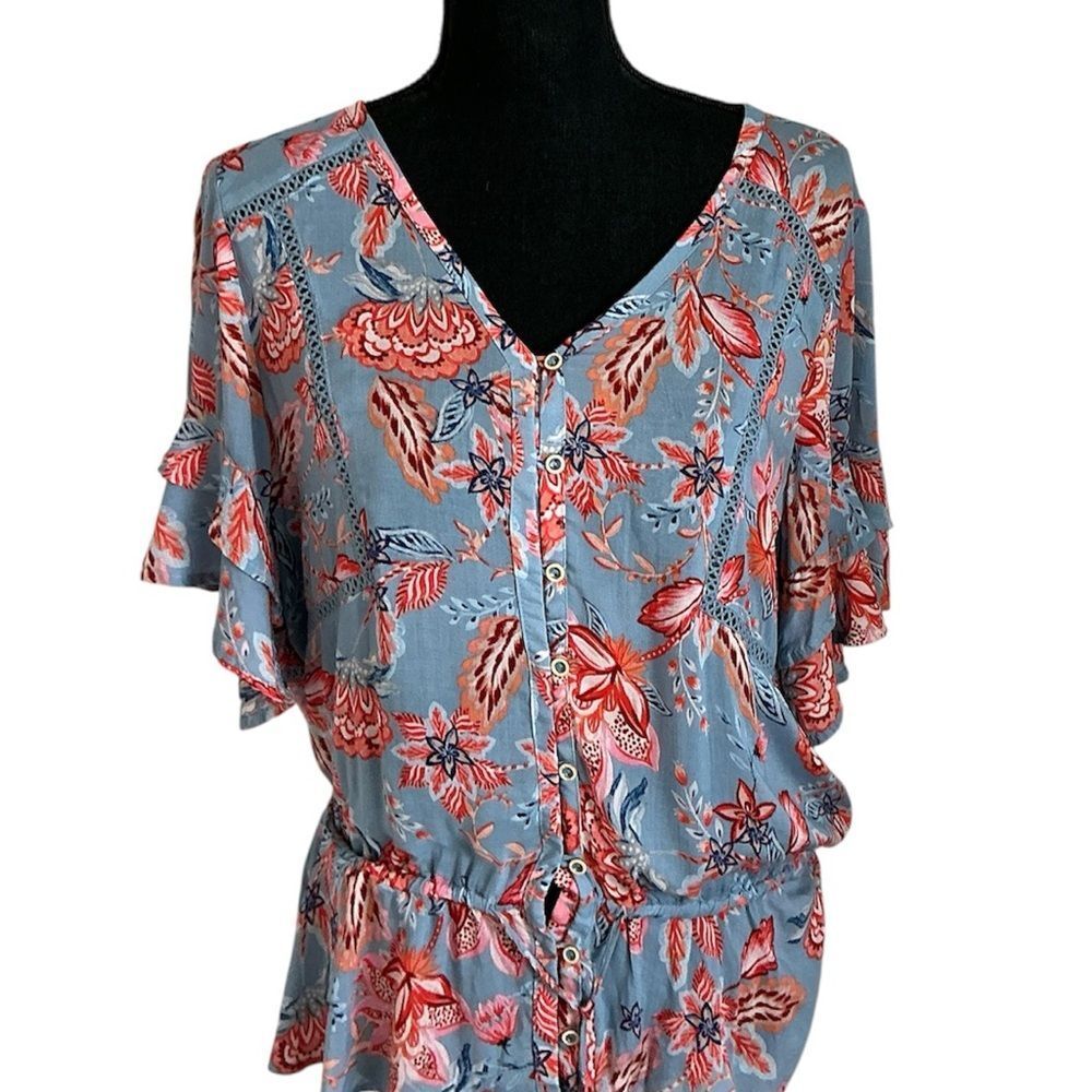 Democracy Blue and Red Floral Blouse